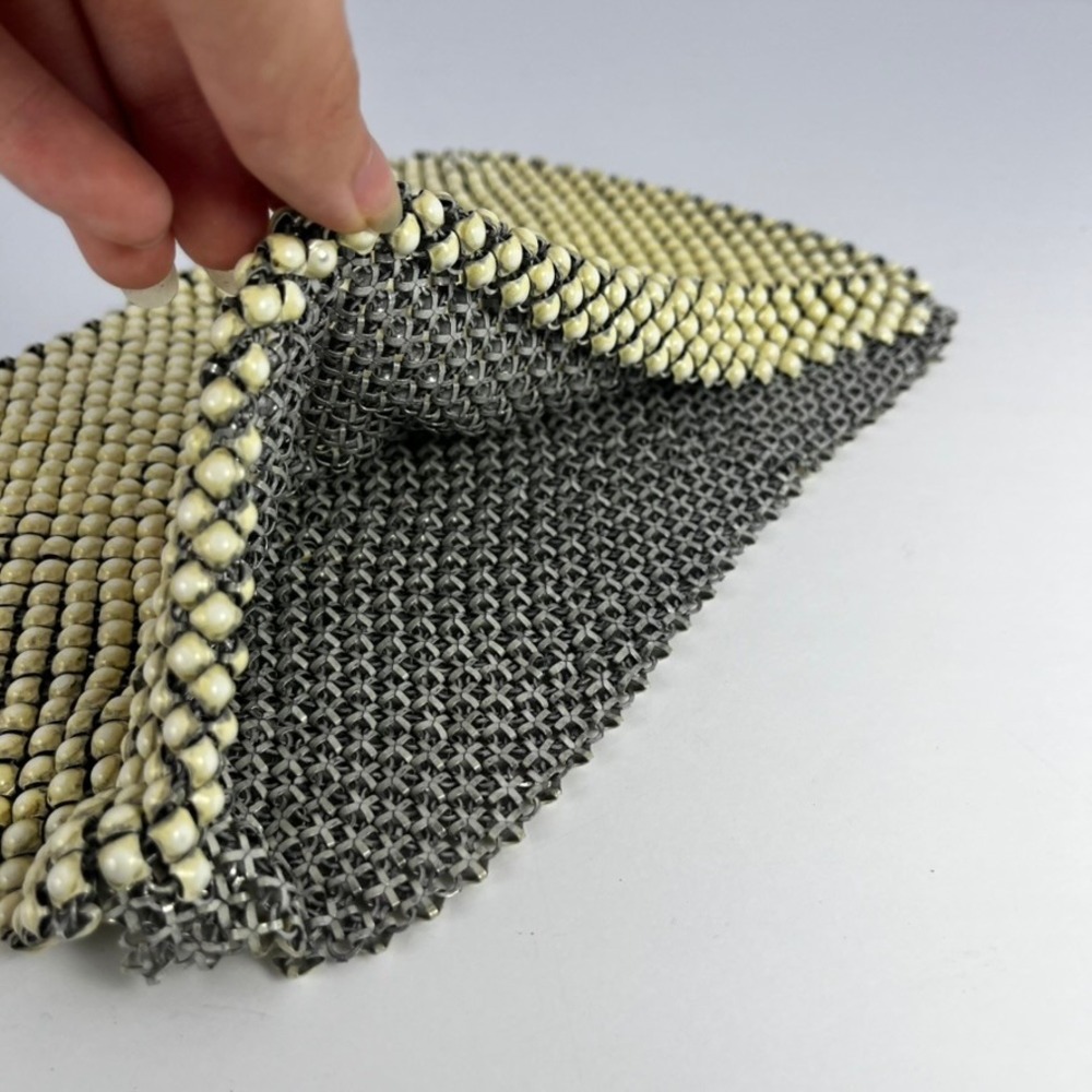 Vintage Cream Metal Mesh Fabric Remnant Whiting Davis Style Chainmail Piece - Picture 3 of 8